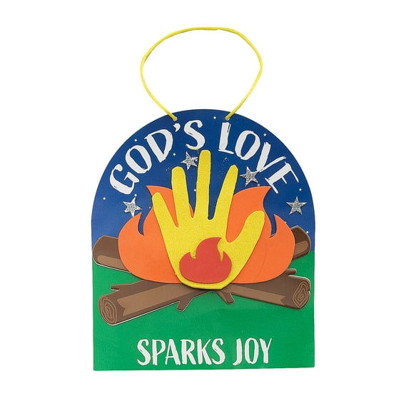 Fun Express 8 3/4" Religious Bonfire God’s Love Sparks Joy Handprint Sign Craft Kit - Makes 12, Vacation Bible School Supplies