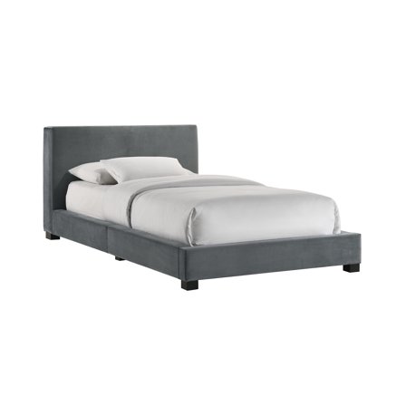 Natalie Twin Upholstered Velvet Bed in Gray