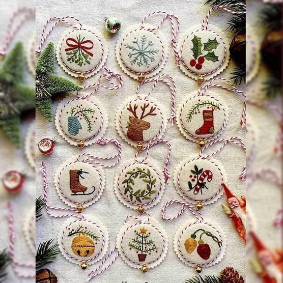 12PCS Embroidery Christmas Ornaments Kits, Hand Needlepoint Christmas Ornament Kit, Hand Embroidery Ornament Kit for Beginners, Complete Needlepoint Starter Set with Easy & Instructions