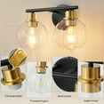 thumbnail image 5 of Deyidn 2 Light Black and Gold Bathroom Vanity Light with Globe Glass Shade Modern Bathroom Wall E26 Bulb, 5 of 6