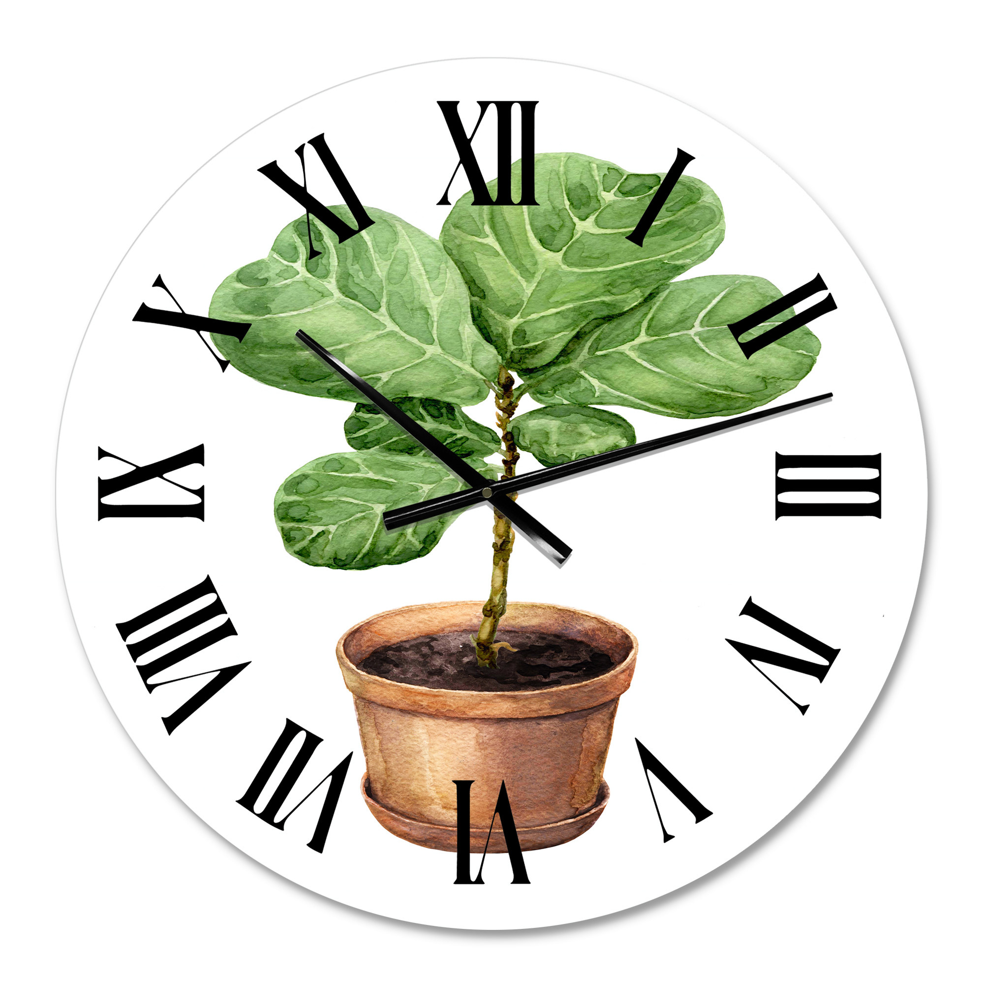 Designart 'Ficus Lyre In Clay Flowerpot' Traditional Wall Clock