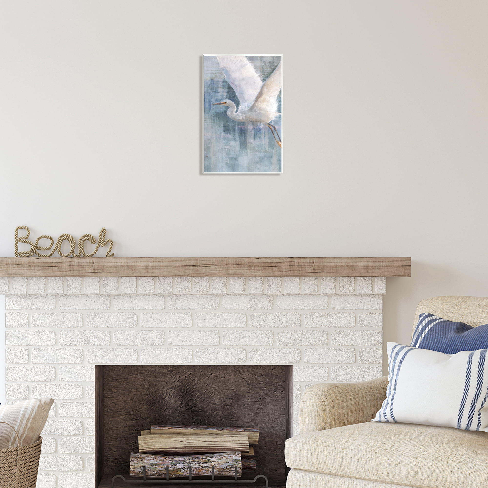 Stupell Industries Flying Egret Coastal Abstraction Coastal Painting Unframed Art Print Wall Art