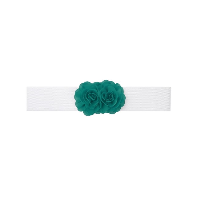 Cinturón elástico de doble flor de chiffon grande para mujer INSPIRE CHIC, corsé ancho elegante para vestido, 26.8x2.4 pulgadas, verde profundo