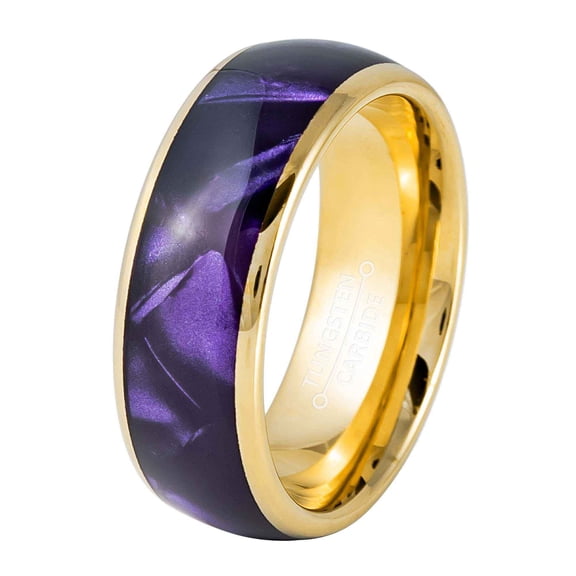 Jewelry Avalanche Purple Inlay Gold Tungsten Wedding Band, Mens Engagement Band, Anniversary Ring