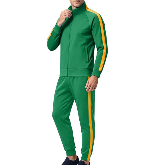 Stamzod Track Suits Mens Stand Collar Zip Up Jacket Sweatpants Tracksuit Set 2 Piece Color Block Sweatsuits for Men XXL