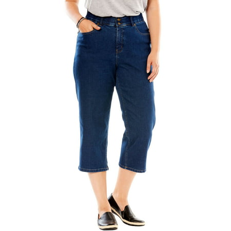 Woman Within Plus Size Tummy Tamer Capri Jean (Best Jeans To Hide Mommy Tummy)