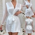 thumbnail image 2 of JAJAHO Women Lace Silk Satin Robe Mesh Sheer Long Sleeve Bathrobe V Neck Tie Waist Sleepwear Wedding Robes Stylish Home Clothes, 2 of 7