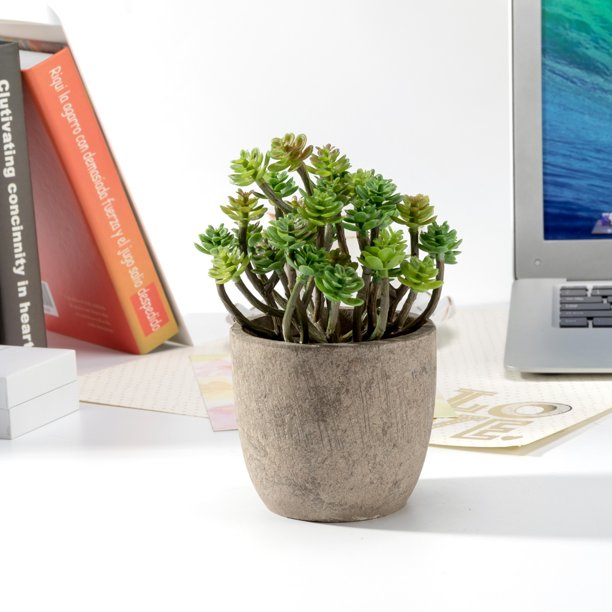 Realistic Mini Plastic Faux Plant Tabletop Arrangement with pot for