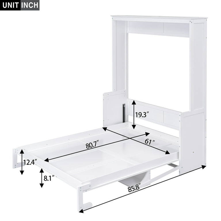 Euroco Queen Size Murphy Bed with Desk and Shelf Convertible Wall