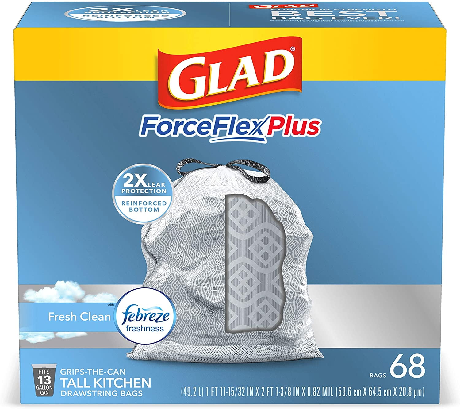 Glad ForceFlexPlus 13 Gallon Tall Kitchen Trash Bags, Cherry Blossom with  Febreze, 40 Bags 
