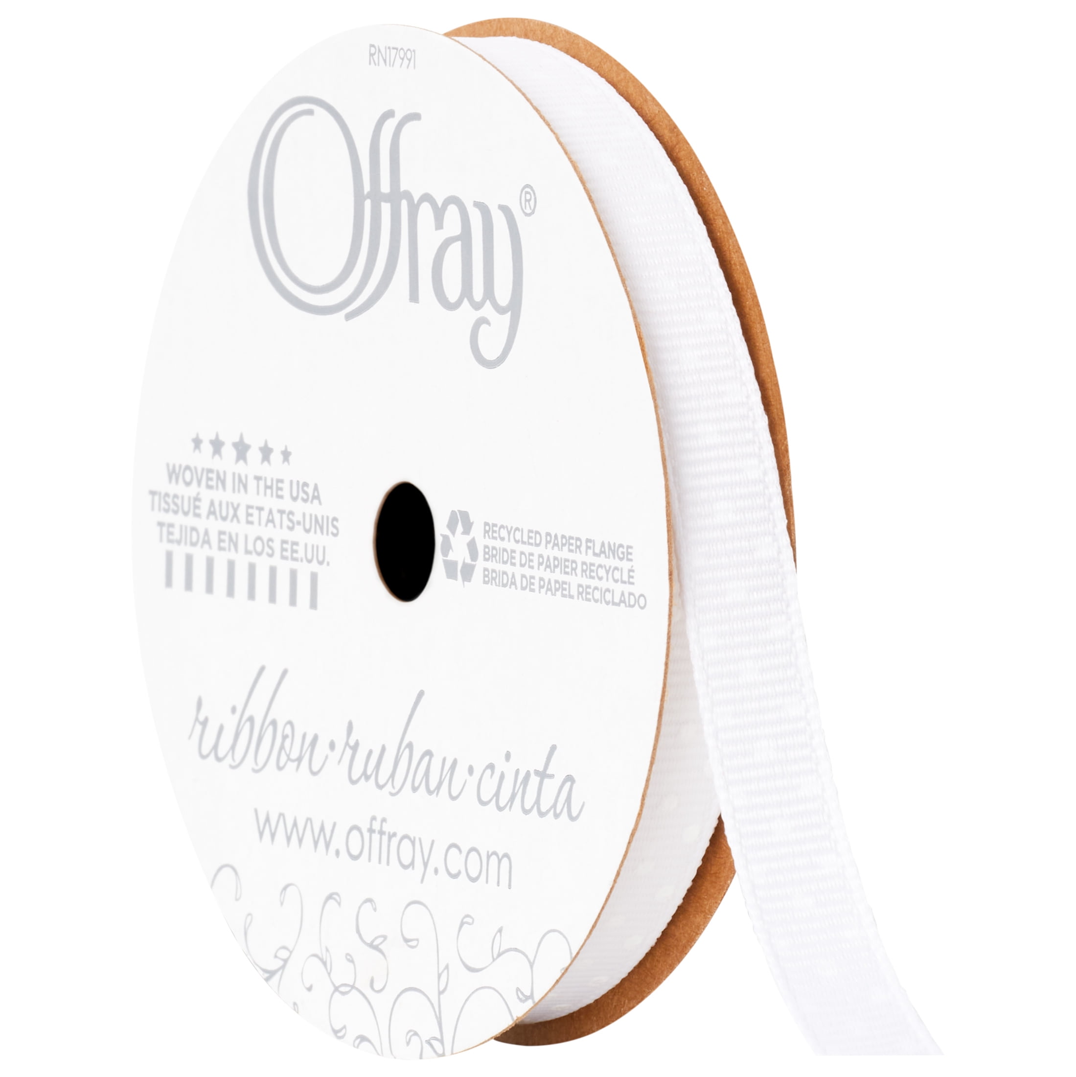 (3 pack) Offray Ribbon, White 3/8 inch Dot Grosgrain Ribbon, 9 feet