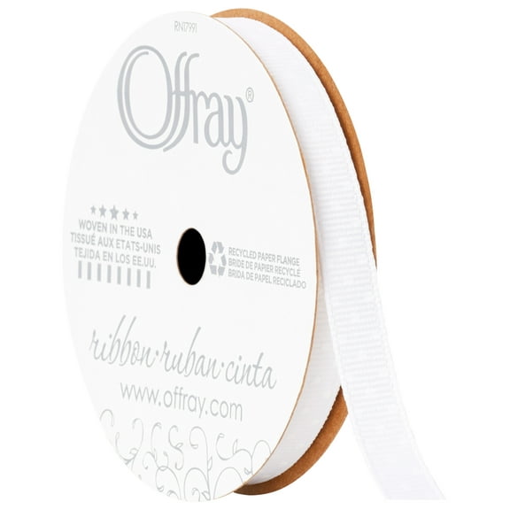 Offray Ribbon, White 3/8 inch Dot Grosgrain Ribbon, 9 feet