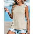 thumbnail image 3 of CUPSHE Women Tops Sleeveless Tank Cutout Blouse Crew Neck Shirt Lace Tee Summer Casual Dressy,Beige, 3 of 5