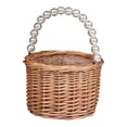 thumbnail image 1 of Wicker Rattan Flower Girl Basket, Pearl Handle Flower Basket for Wedding, Handmade Natural Rattan Basket for Home Decor And Petal Scattering, 1 Bamboo Flower Basket, 1 of 9