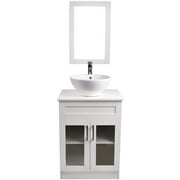 ELECWISH 24 inch Bathroom Vanity Combo Modern MDF Cabinet with Round Ceramic Counter Top Vessel Sink with 1.5 GPM Faucet and Pop Up Drain