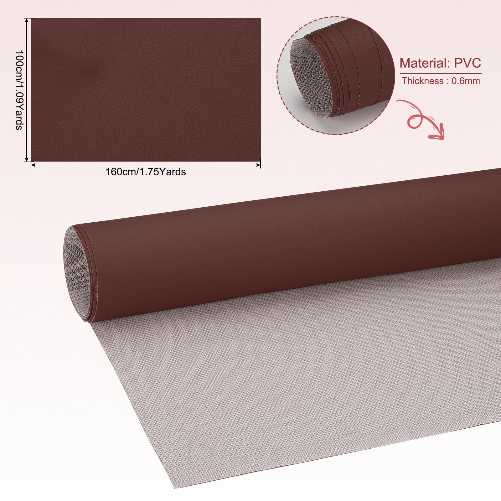 63x39.4in Faux Leather Sheets, Faux Leather Fabric Sheets Vinyl Fabric Synthetic Soft Waterproof for Replacement Upholstery Car, Dark Brown Red