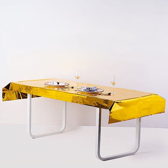 BalsaCircle 40" x 90" Gold Metallic Rectangular Disposable Plastic Tablecloth Tables