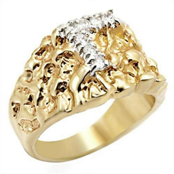 Gold Rhodium Brass Ring with AAA Grade CZ in Clear for Women Clear Stone Color Style 2W044 Size 12