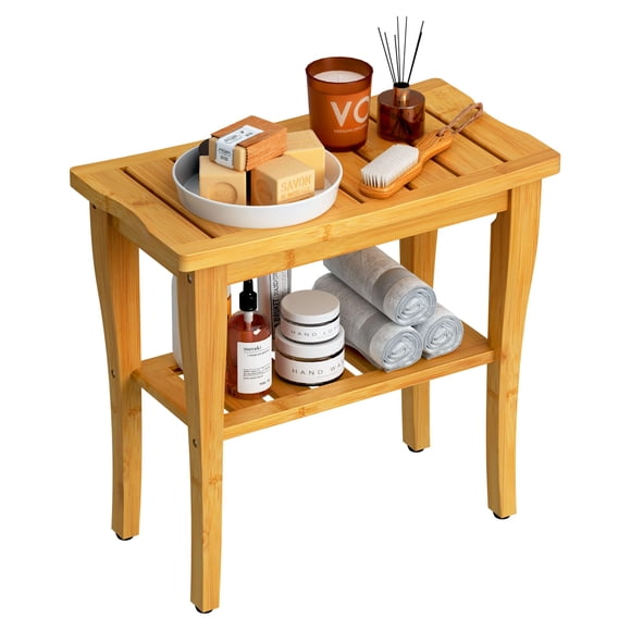 Taburete de ducha de bambú con estante de almacenamiento Oridom