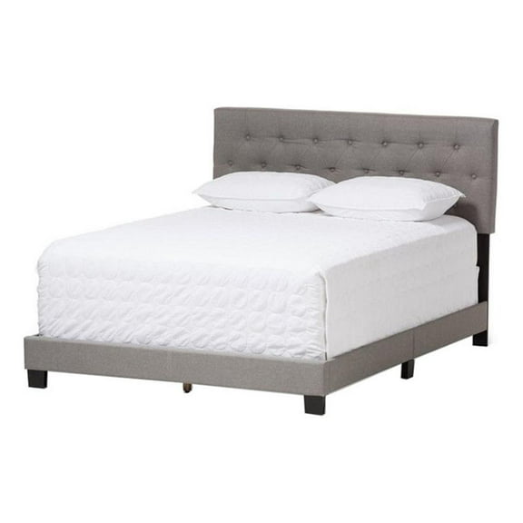 Bowery Hill Modern Fabric Tufted King Low Profile Bed in Light Gray