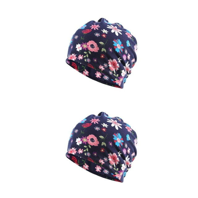 kurtrusly Bonnet Chapeau Pré-Attaché Hijab Foulard Coloré Turban Réglable Tête Envelopper Oreille Protection Bandeau Accessoires Bonnet Bleu Fleur 2Set