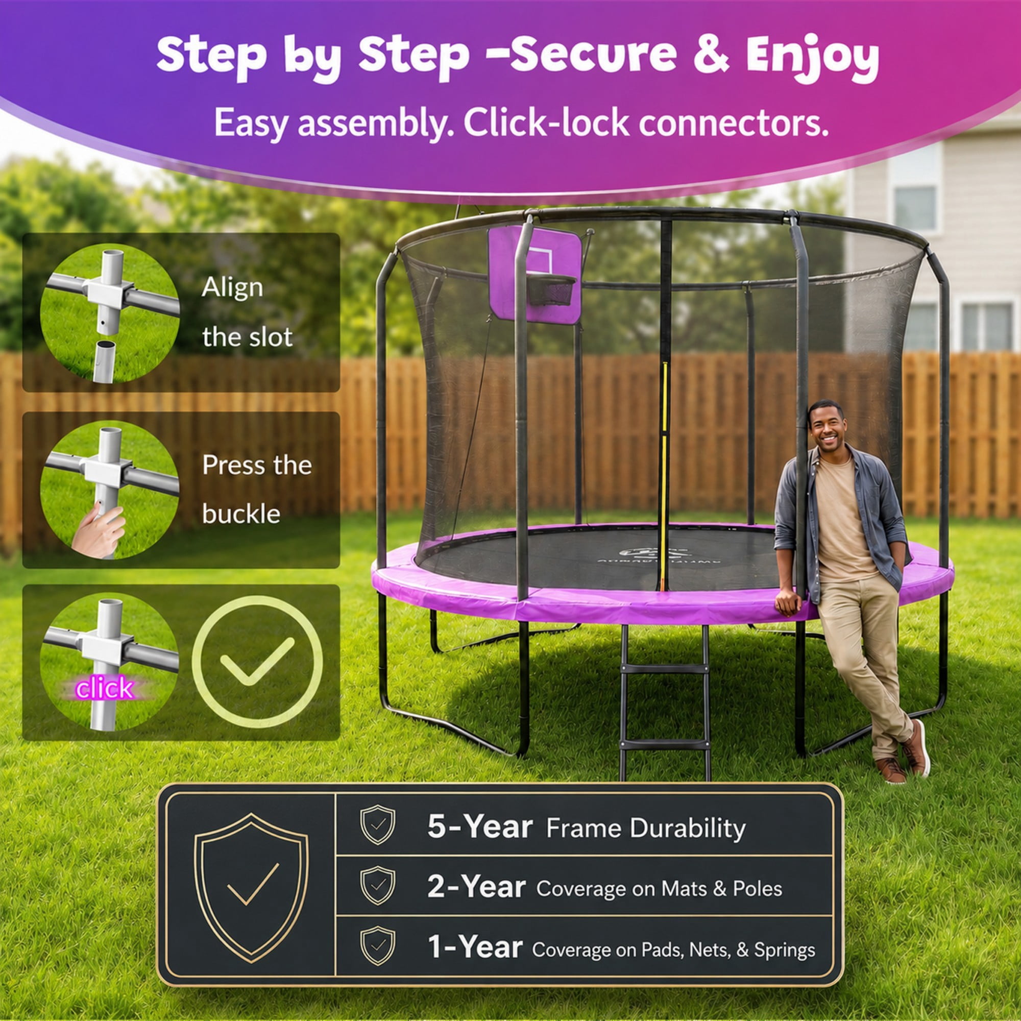ACWARM HOME 2025 NewTrampoline 14FT Premium Blue Trampoline with Basketball Hoop and LED Lights Recreational Trampolines for Kids and Adults with Net and Ladder