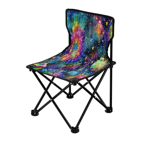 Folding Chair（Maximum weight capacity 220lb）Camping Chair For Camping Picnicking Outdoor Beach and Travel Colorful Tie-dye Background