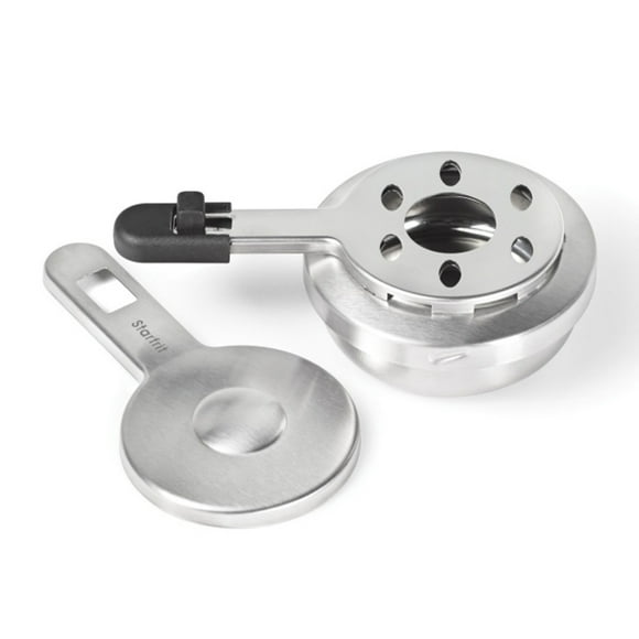 Starfrit Fondue Adjustable Safety Burner, Stainless Steel, Sliding Temperature Control, 4-Piece Set with Cover, Lid, Receptacle & Base, Silver