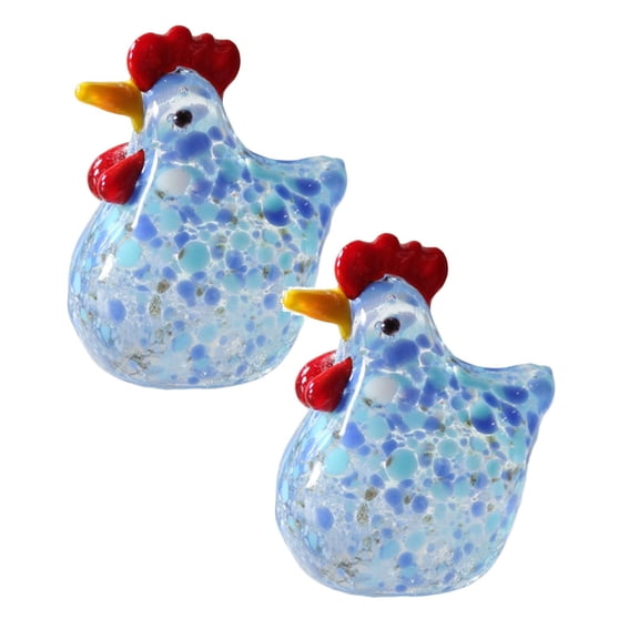 XJGHHSY Set of 2 Mini Glass Hen Figurines - Art Blown Glass Chicken Collectible ornaments for Easter & Spring Farmhouse Decor,Blue