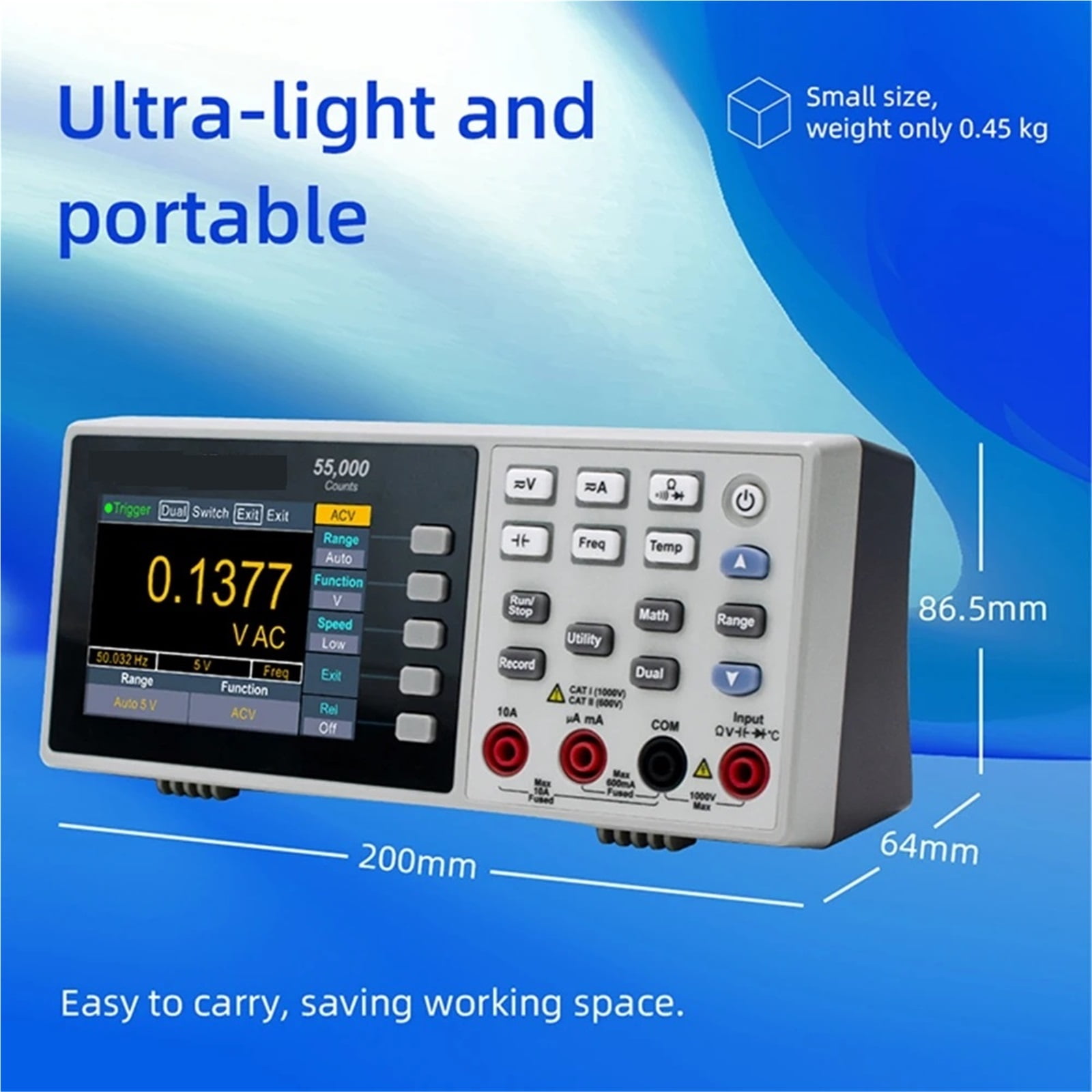 Benchtop Digital Multimeter 55000 Counts True RMS 3.5inch LCD USB DC/AC Current Voltmeter Temperature Tools ,Battery Test