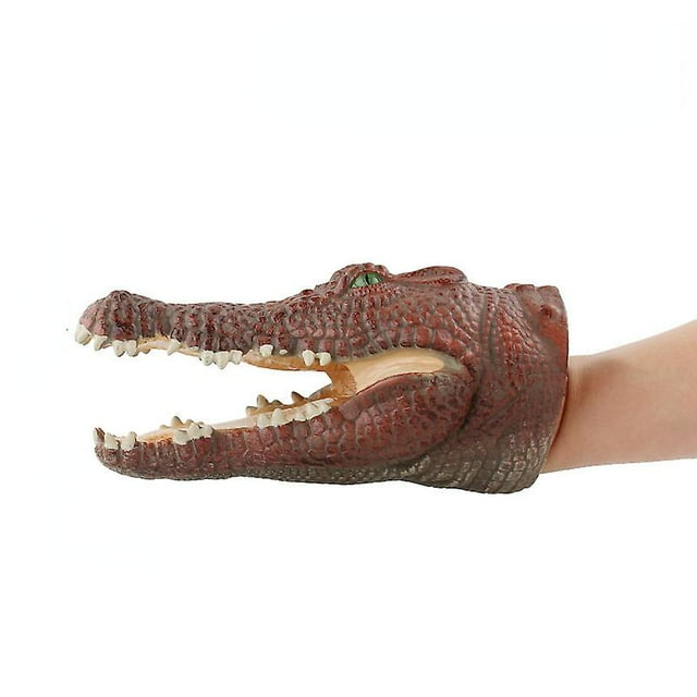 Maqueta de marioneta de mano con forma de dinosaurio de goma blanda, 14 x 19 cm