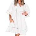 thumbnail image 3 of 3/4 Sleeve Women High Waist Patchwork Loose Mini Babydoll Dress, 3 of 7