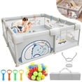 thumbnail image 1 of 200 * 180 Valla Para Niños, Corralito para Bebé, Juego de Parque Infantil, con 60 Bolas Oceánicas, 4 Asas, Canasta de Baloncesto, Bolsa de Almacenamiento, Area de Juegos para Bebe Grande, 1 of 7