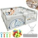 thumbnail image 1 of 200 * 180 Valla Para Niños, Corralito para Bebé, Juego de Parque Infantil, con 60 Bolas Oceánicas, 4 Asas, Canasta de Baloncesto, Bolsa de Almacenamiento, Area de Juegos para Bebe Grande, 1 of 7