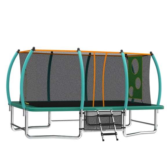 JERFIT 8x14ft Trampoline for Kids and Adults, Outdoor Rectangle Bounce Mat with Safety Enclosure Net, Green