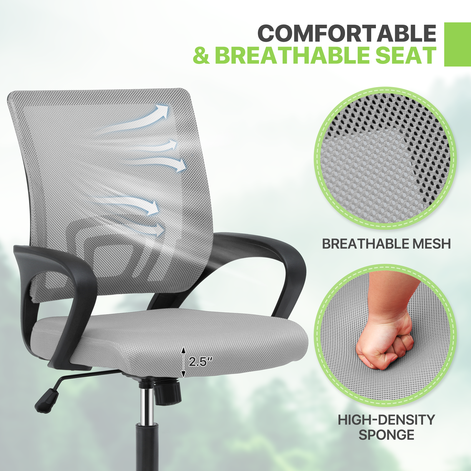 Magshion Mesh Office Chair Desk Chair, Mid Back Ergonomic Adjustable Height Rolling Swivel Computer Chair with Lumbar Support, Light Gray
