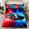 thumbnail image 2 of Castle Fairy Black Race Car Queen Sheets 4 Pieces,Abstract Blue Red Lightning Queen Sheet Sets, 2 of 7