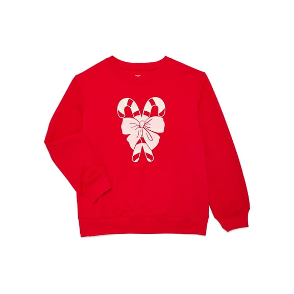 Holiday Time Girls Christmas Fleece Graphic Sweatshirt, Sizes 4-18