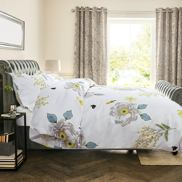 3Piece Floral Bedding Comforter and Sham Set Polyester Cal King White