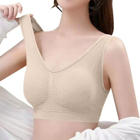 Prolriy Womens Bras Womens Beauty Back Underwear Wireless Bra Thin Sports Bra, Bras for Women Beige L