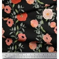 thumbnail image 3 of Soimoi Black Cotton Duck Fabric Leaves & Ranunculus Floral Print Sewing Fabric Yard 42 Inch Wide, 3 of 3
