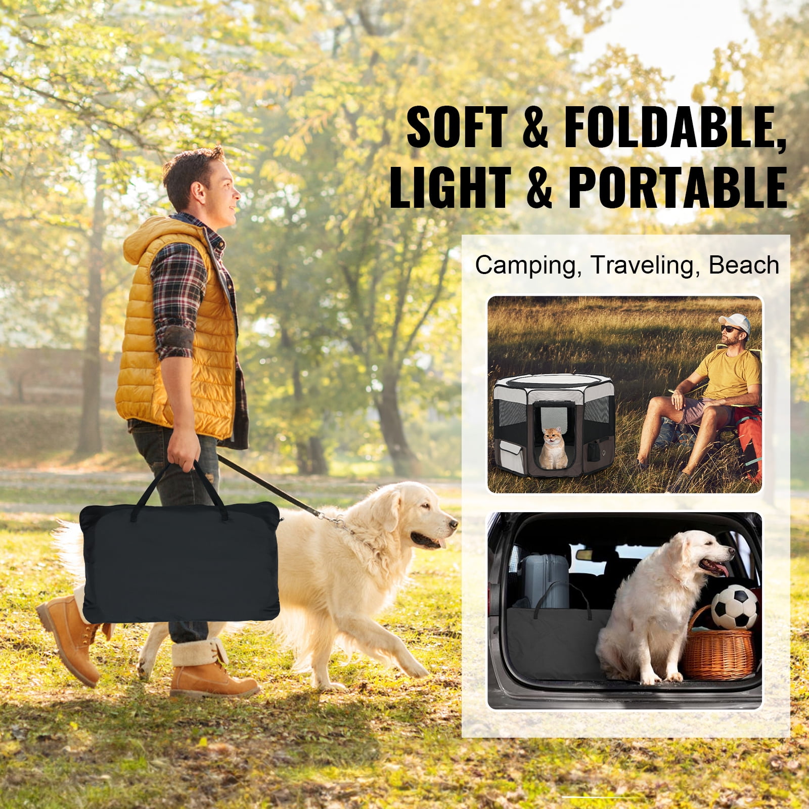 VEVOR Foldable Pet Playpen 36 inch Portable Dog Playpen Crate Kennel for Cat