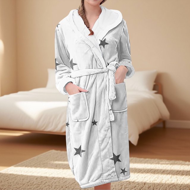 siminseming Robes de Noël pour Femmes Robe en Polaire Longue Chaude Peignoir de Bain Vêtements de Détente Veste Imprimée Confort Vêtements Chaussures & Accessoires