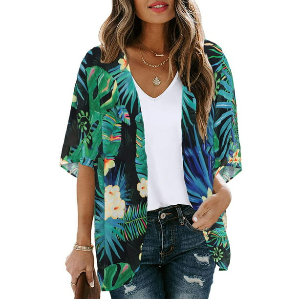 UVN Womens Summer Cover-Ups Plus Size Floral Print Kimono Cardigan ...