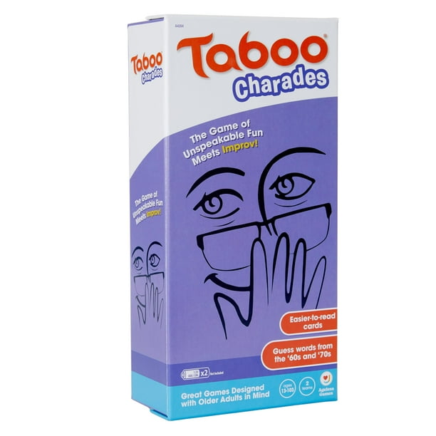 Ageless Games Taboo Charades - Juego clásico de adivinanzas y charadas de palabras para adultos mayores - Tarjetas grandes fáciles de leer para personas con baja visión - 80 tarjetas personalizables p