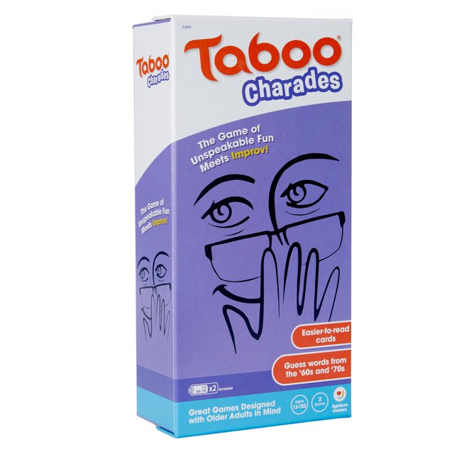 Ageless Games Taboo Charades - Juego clásico de adivinanzas y charadas de palabras para adultos mayores - Tarjetas grandes fáciles de leer para personas con baja visión - 80 tarjetas personalizables p
