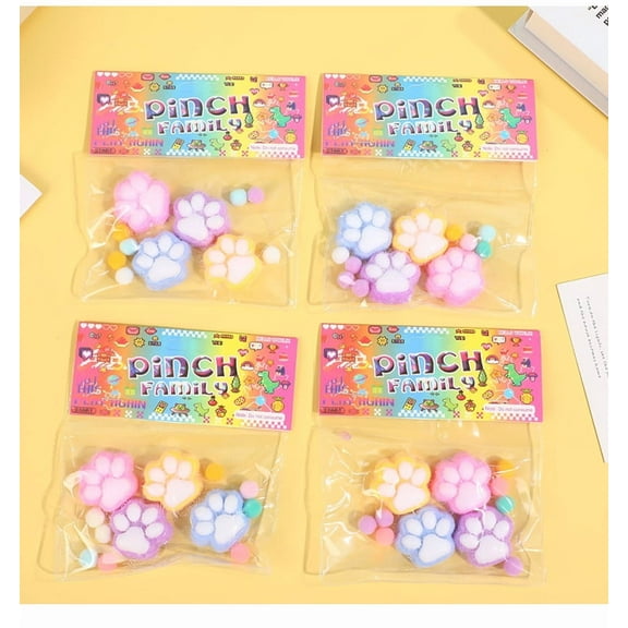 4 Pcs Taba Squishy Cat Paw Squeeze Toys, Big Furry Cat Paw Squishy Toys for Stress Relief, Super Soft Squeeze Fidget Toys (4Pcs Random Color)