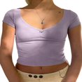 thumbnail image 1 of Women‘s Summer Slim Fit Crop Tops Short Sleeve Low Cut Contrast Color Skinny T-shirt, 1 of 2