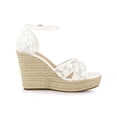 thumbnail image 3 of BLISSFUL STEP Women's Espadrille Wedge Heel Wedge Sandals White Flower 7, 3 of 7