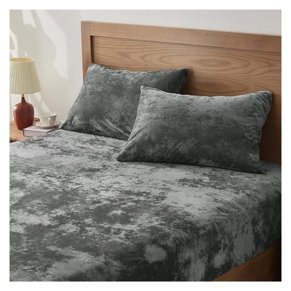 Fitted Sheet Set Fuzzy Microfiber, Deep Pocket 15 Inch, Soft Bedding with Elastic Corners - Queen Grey